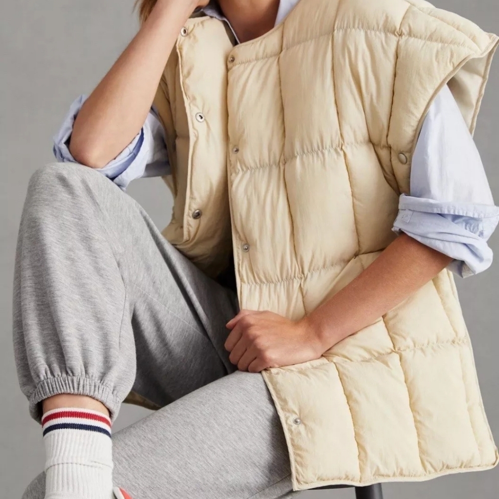 Pilcro By Anthropologie Quilted Ivory Puffer Vest Lightweight Size One size